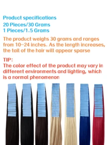 20 片 30 克接发胶带，人发无缝专业处女人发胶带，Balayage（1#、1b#、12p613#、18p613#、2#、27#、2t6#、22p613#、33#、350#、4#、4p27#、4t27#、6#、60#、613#、6p613#、99j#、玫瑰金粉色#、紫色#、蓝色#、红色#、银色#） - S33 - 查看 3