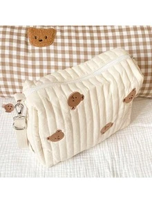 Embroidered Teddy Bear Mommy Hanging Diaper Bag For Baby Stroller - Beige - View 2