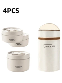 5件套304L不锈钢保温饭盒带储物袋和餐具，便携式双层密封便当盒，适用于办公室、学校