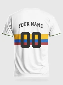 Camiseta de fútbol de rayas blancas personalizada para hombre, personalizada con nombre y número, cuello redondo, cómoda camiseta deportiva, ideal para entrenamiento de fútbol, ropa informal diaria, ideal como regalo.