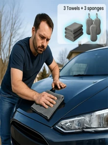 Conjunto de 6 Peças de Pano de Limpeza e Esponja - 3 Toalhas Absorventes + 3 Esponjas de Limpeza Dupla Face - Reutilizável para Cozinha, Carro, Banheiro, Louças - Almofada de Limpeza Sem Arranhões