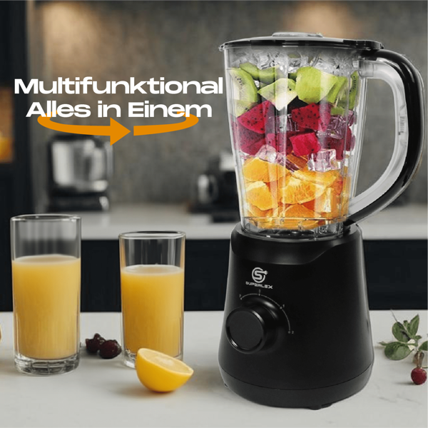 SUPERLEX Standmixer Smoothie Maker mit 3 Geschwindigkeiten, 1,5L Elektrischer Eiszerkleinerer, Klingen aus Edelstahl, Rutschfeste Füße, Entsafter für Obst und Gemüse, 500 W