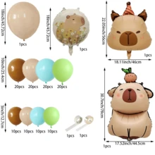 Bộ bóng bay chủ đề Capybara, 126 quả màu nâu, tông màu da cổ điển, xanh dương, xanh lá cây (18/10/5 inch), có bóng bay hình Capybara và bóng bay lá kim loại tròn, thích hợp cho tiệc sinh nhật và tiệc tiết lộ giới tính - 126 chiếc Nâu, Màu da, Xanh lam, Xanh lục - Xem 3