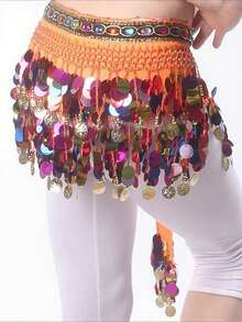 女士肚皮舞臀巾裹裙，带亮片流苏，迷你裙装，适合泰国/阿拉伯舞者