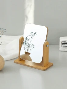 Specchio per il trucco, specchio da tavolo in legno girevole a 360°, specchio singolo per il trucco, specchio da trucco portatile e rimovibile per spazio intimo HD, specchio da trucco da tavolo rettangolare con cornice in legno, specchio da appoggio con motivo a grana di legno