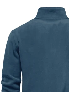 Men's Fleece Half-Open Zipper Top, Stand-Up Collar Half-Zipper Long-Sleeved Pullover, Men's Classic And Fashionable Polo Shirt - xanh nhạt - Xem 5