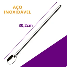 Kit 3 Colheres Bailarinas para Sucos Drinks e Copos Longos Perfeita para Mexer Toda em Aço Inoxidável 30,2cm Barman Colher Cabo Grande - Prata - Visão 6