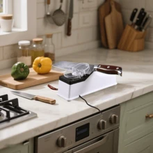 专业 USB 电动磨刀器 - 双面高速旋转，适用于家庭厨房，可更换砂轮和保护盖，适用于各种刀具