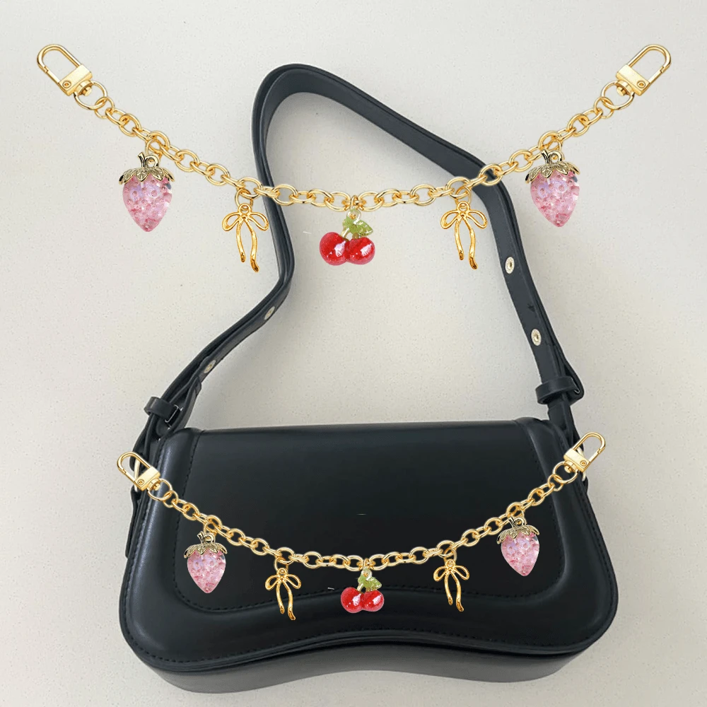 女士包包挂饰，包包链条挂饰，草莓包包装饰配件，樱桃装饰包包链条挂饰，包带延长链替换件，延长链装饰包带链条挂饰，手提包，斜挎包，单肩包，女士单肩包