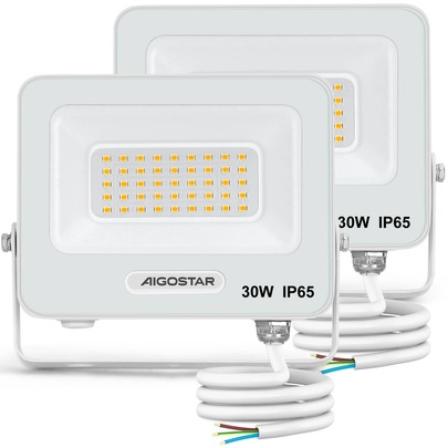 Aigostar Foco LED Exterior 30w, 2450LM Foco Proyector LED, IP65 Impermeable Luz de , Natural 4000K Luces led exterior, Para Jardín, Patio, Garaje, Paquete de 2