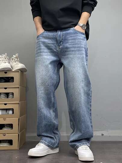 Pantalones vaqueros de mezclilla lavada casuales para niños, pantalones rectos de corte holgado, versátiles para todas las estaciones