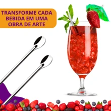 Kit 3 Colheres Bailarinas para Sucos Drinks e Copos Longos Perfeita para Mexer Toda em Aço Inoxidável 30,2cm Barman Colher Cabo Grande - Prata - Visão 3