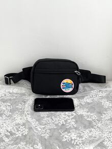 Women Nylon Solid Color Stylish & Versatile Sardine Print Minimalist Design Chest Bag/Coin Purse/Phone Bag - Black - View 3