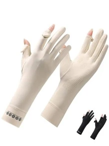 1 Par de Luvas Sem Dedos para Proteção Solar Feminina, Comprimento Médio, Respiráveis e Antideslizantes para Direção, Ciclismo, Uso Externo, Verão