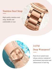 1pc Elegant Rose Gold Stainless Steel Strap Oval Dial Women's Quartz Watch, Luxury Waterproof Watches For Woman, Fashion Ladies Wristwatch Suitable For Daily Occasions, Women's Gifts