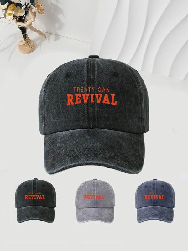 1 pieza Gorra de béisbol estampada "REVIVAL" - Estilo lavado vintage, gorra ajustable unisex, protección solar ideal para actividades al aire libre, de moda para hombres y mujeres, regalo para vacaciones