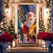 1件/270件圣诞主题门旗，圣诞派对门挂装饰旗，圣诞球圣诞老人图案涤纶门旗，适用于圣诞派对室内外装饰，客厅装饰，圣诞派对餐厅装饰，派对氛围装饰，圣诞节促销，2025年圣诞节