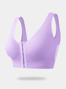 Reggiseno sportivo senza cuciture con bottoni frontali per donne, intimo traspirante in rete per attività fisica e running