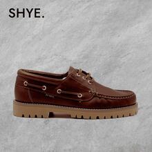 Men's Leather Boat Shoes With Lace Closure Plain Casual Lace Up - 棕色 - 查看 5