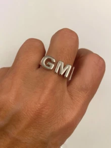 Customized 18K Gold-Plated Stainless Steel Ring,Gothic Name Ring,Old English Text Number Ring,New Year Glamour - Multicolor - View 29