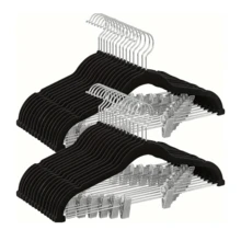 30 Cabides Adulto de Veludo Com Barra e Presilha de Metal Preto - Preto - Visão 1