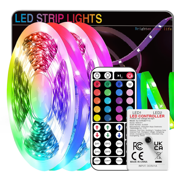 NBBUFF LED Strip Lights 3.28FT-100FT, Smart RGB Color Changing Light Strips With 44-Key Remote, 6 DIY Modes, Adjustable Brightness & Speed, Easy Installation For Bedroom, Ceiling, Party, Christmas Decor, TV Background Light, Room Decor Lights