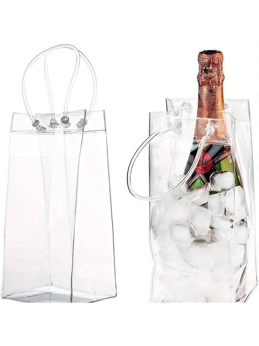 6 Stücke auslaufsicherer Kübel Set, transparenter PVC Eisbeutel, tragbarer Eisbeutel mit Griff, zum Kühlen von Weinflaschen und Champagner - Bar & Party Zubehör