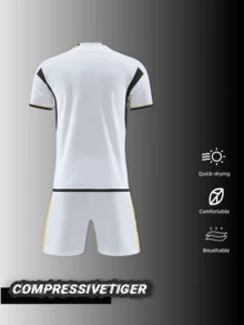 Custom White Soccer Set (2 Pieces) - Personalized Madrid Jersey & Shorts With Name/Number, Quick-Dry Fabric - Training Kit Gift For Adult Football Fans - White - View 3