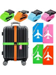 Luggage Ties Luggage Tag Set, Travel Adjustable Suitcase Straps Silicone Luggage Tags With Name, ID Card Men And Women Luggage Straps Adjustable Belts, Luggage Fixing Straps, Luggage Straps With Silicone Luggage Tags, Suitable For All Bags And Luggage, 8 Colors To Choose From, Suitable For Home, Office, School, Travel, Business