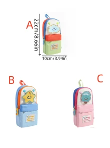 1pc Creative Colorblock Stationery Pouch, Large Capacity, Cute Patches, Minimalist Design, Unique,For School Supplies,Back To School