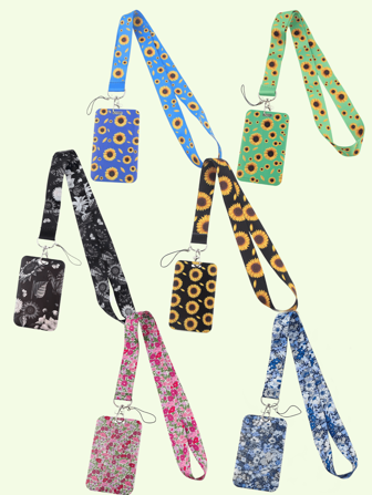 2 piezas Conjunto de cordones con girasol, Conjunto de cordones con flores rosas de primavera, (Tarjeta + Cordón) con Portador de ID y Estuche con Cremallera - Perfecto para Maestros, Enfermeras, Médicos, Novios, Novias, Familia, Regalos de Fiesta, Regreso a la Escuela. Accesorios de Bolso Cordones con Portador de ID Accesorios de Coche Encantos de Bolso Ideas de Regalo de Navidad para Hermana