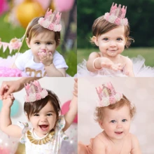 Birthday 1st -5years Pink & Gold Headband Decorations For Girl Gifts Rose Gold Baby Pink Crown Party One Year Old Princess - Gold - View 3