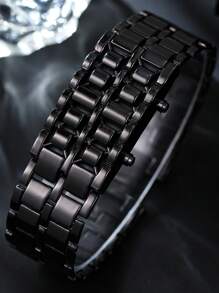 1pc Fashionable New Business Men's Stainless Steel Band LED Electronic Watch, Suitable For Daily Decoration
