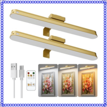 Gold, Art Display Light For Picture Frame Artworking Portrait, Timer Painting Light, Dimmable, 2-Pack 16in Magnetic Rechargeable Picture Light With Remote, Picture Lights For Wall Battery Operated - 11 - View 1