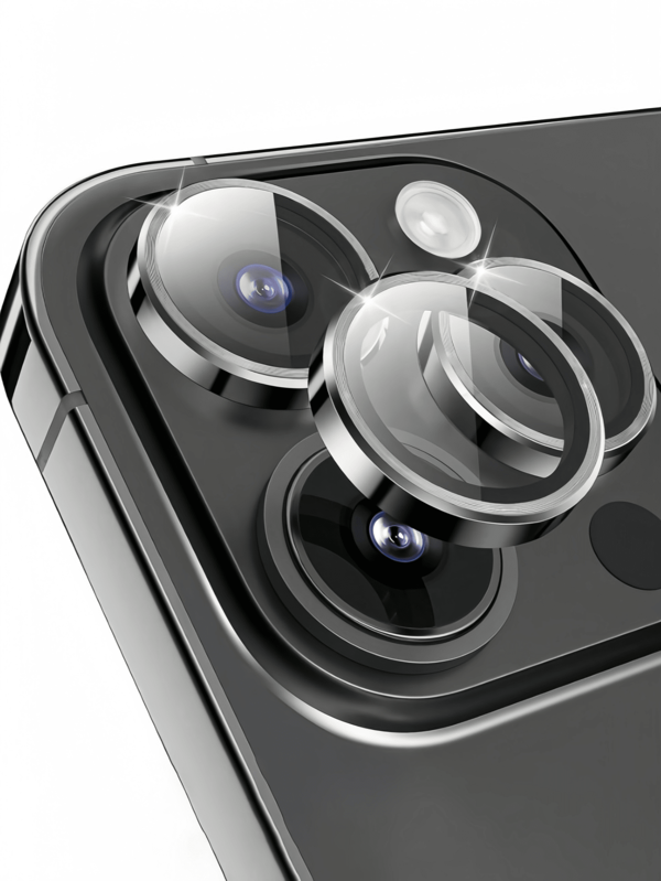 (3 Pieces) Graphite Black Camera Lens Protector Suitable Compatible With Apple 16 Pro/16 Pro Max/15 Pro/14pro Max/4plus/13/12mini/11 Tempered Glass Screen Protector Metal Single Camera Cover Accessory Protective Case, Easy To Install