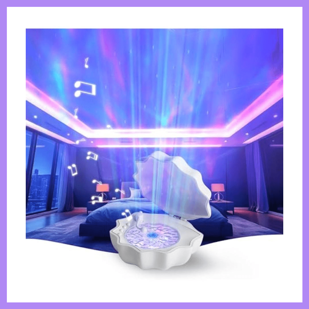 Shell Night Light For Room Decor/Gift For Kids/Party/Music/Relaxation/Birthday (White), White Noise, Night Light Projector For Bedroom Built-In Bluetooth Speaker, Northern Lights Projector