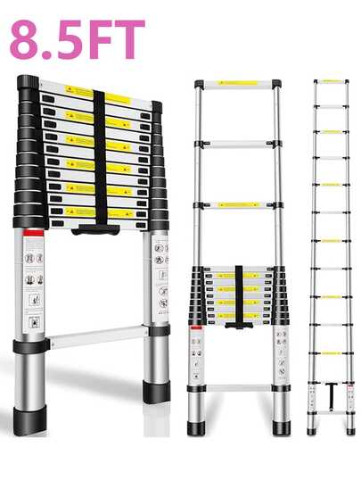 GCCSJ Heavy-Duty Telescopic Ladder,8.5ft Heavy-Duty Telescopic Ladder - 300LBS Capacity Aluminum Alloy Folding Ladder, Portable Multi-Purpose Telescoping Ladder For Indoor/Outdoor Work, Ideal For Home DIY, Garage Repairs, Roof Maintenance & Outdoor Projects (Silver)