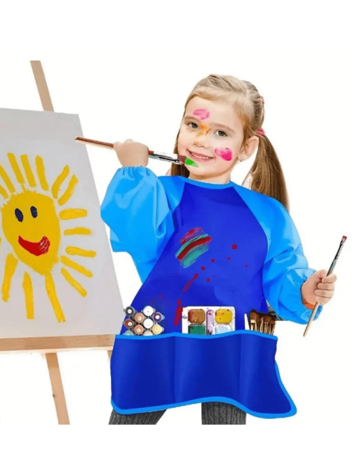 1 pieza Delantal de arte para niños - Fácil de limpiar, perfecto para pintar y comer, fácil de usar delantal reversible, adecuado para adolescentes creativos, regreso a la escuela - Multicolor - Ver 1