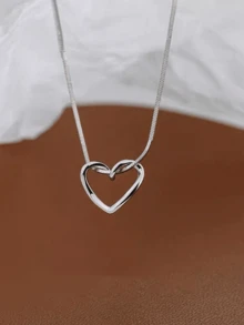 1 chiếc vòng cổ mặt trái tim rỗng tối giản, phù hợp cho phụ nữ trong mọi dịp, quà tặng ngày lễ tình nhân - Bạc - Xem 6
