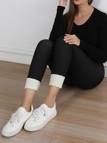 Colanți skinny pentru femei, cu căptușeală termică, groși, de iarnă, cu talie înaltă, 2 buc., vișiniu și negru - Multicolor - Vizualizare 8