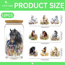 XRTHGS XRTHGS 12PCS/SET UV DTF Cup Wraps Flower Horse Style Self-Adhesive Sticker For Coffee Cups, Water Bottles, Home Decor, Laptops And Refrigerator DIY Crafts(Glass Not Included)