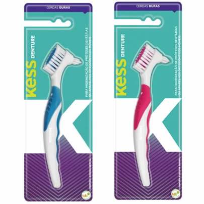 Escova Dental Denture KESS Prótese Aparelhos Dentaduras Cerdas Duras Cores Sortidas