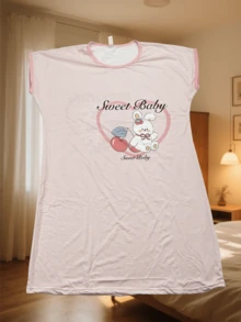 Camisón de una pieza de seda de leche para mujer, ropa de casa de mujer, camisón de mujer. - Rosa - Ver 1