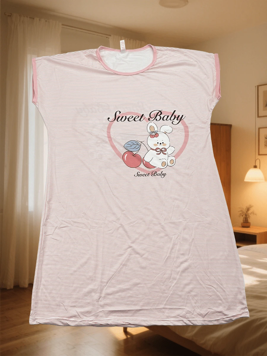 Camisón de una pieza de seda de leche para mujer, ropa de casa de mujer, camisón de mujer. - Rosa - Ver 1