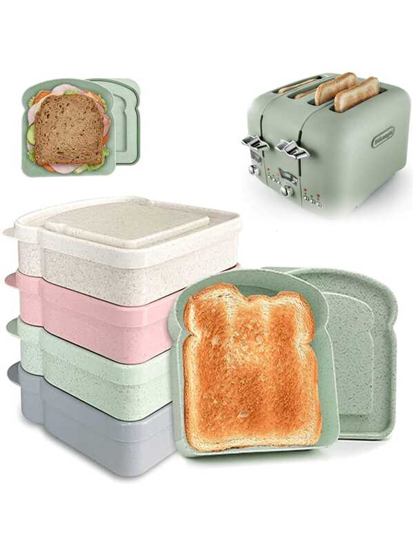 1pc Sandwich Bento Box, Sandwich Container, Plastic Toasted Bread Shape Food Storage Sandwich Box With Lid, Reusable, Easy To Clean, Suitable For Home Or Adult, Kitchen Items, Christmas Gift, Cute Shapes And Various Colors, Party, Outdoor Picnic, Kitchen Supplies Back To School