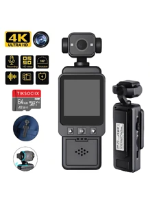 Cámara de acción de bolsillo 4K 1080P, cámara compacta de deportes de alta definición, videocámara portátil con WiFi 4K, grabadora, recargable por USB, rotación de 360°, estabilizador de mano, visión nocturna, adecuada para grabación de vida, viajes, vlogging, transmisión en vivo y aventuras al aire libre - Perfecto como regalo para parejas, vuelta al cole o Pascua
