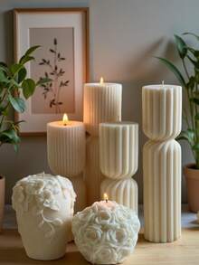 1 Pc Nordic Style Rattan Flower/Peony/Round Geometric Candle, Embossed Design, Handmade Artwork, Perfect For Birthday, Wedding, Party Decorations And Gifts, Suitable For Bedroom, Living Room, Dining Table, Christmas, Gifts For Friends, Holiday Gifts. - Multicolor - View 3