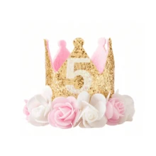 Birthday 1st -5years Pink & Gold Headband Decorations For Girl Gifts Rose Gold Baby Pink Crown Party One Year Old Princess - Gold - View 10