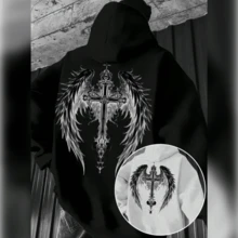 Unisex  Sweatshirt Printed Designs Wings Cross Punk Style Gothic Large Back Autumn/Winter Warm Cold Comfortable Tracksuit - 黑色 - 查看 1
