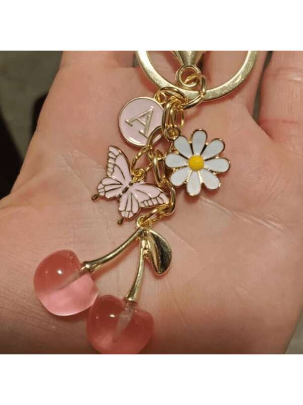 Llavero de cereza/Encantos para Airpod/Llaveros lindos/Accesorios para mujer/Cerezas/Llavero para niñas/Encantos Kawaii/Cereza en la parte superior/Fruta/Regalos rosas de San Valentín, escuela, accesorios de coche, gótico, Y2k